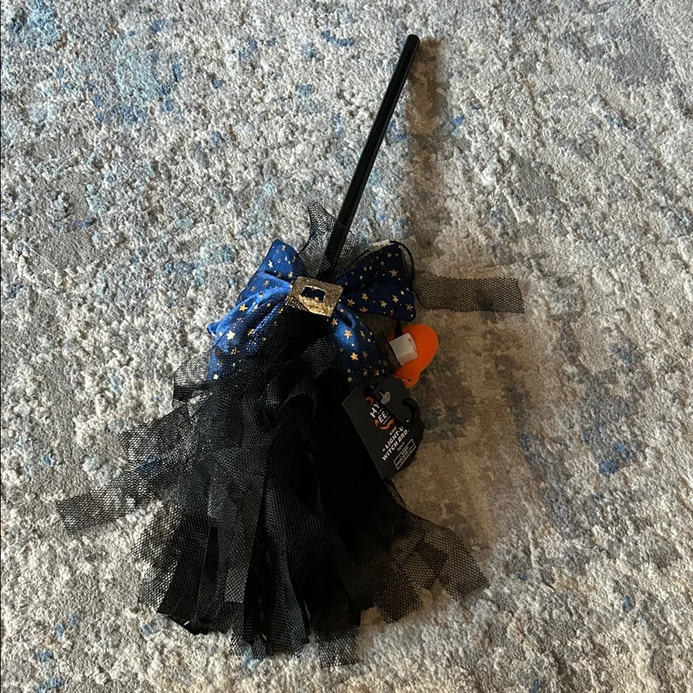 Black and Blue Starry Light Up Witch Broom